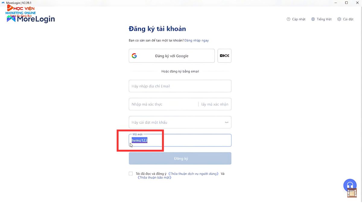 Cách đăng nhập/đăng ký tài khoản MoreLogin bước 3