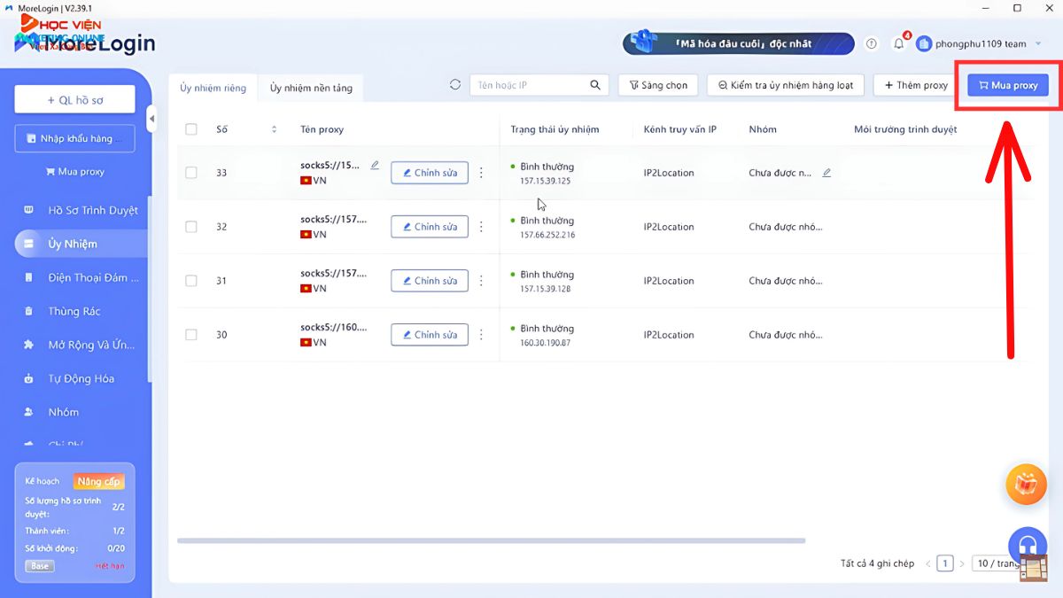Hướng dẫn cách sử dụng MoreLogin- Cách thêm proxy trường hợp 1 bước 1
