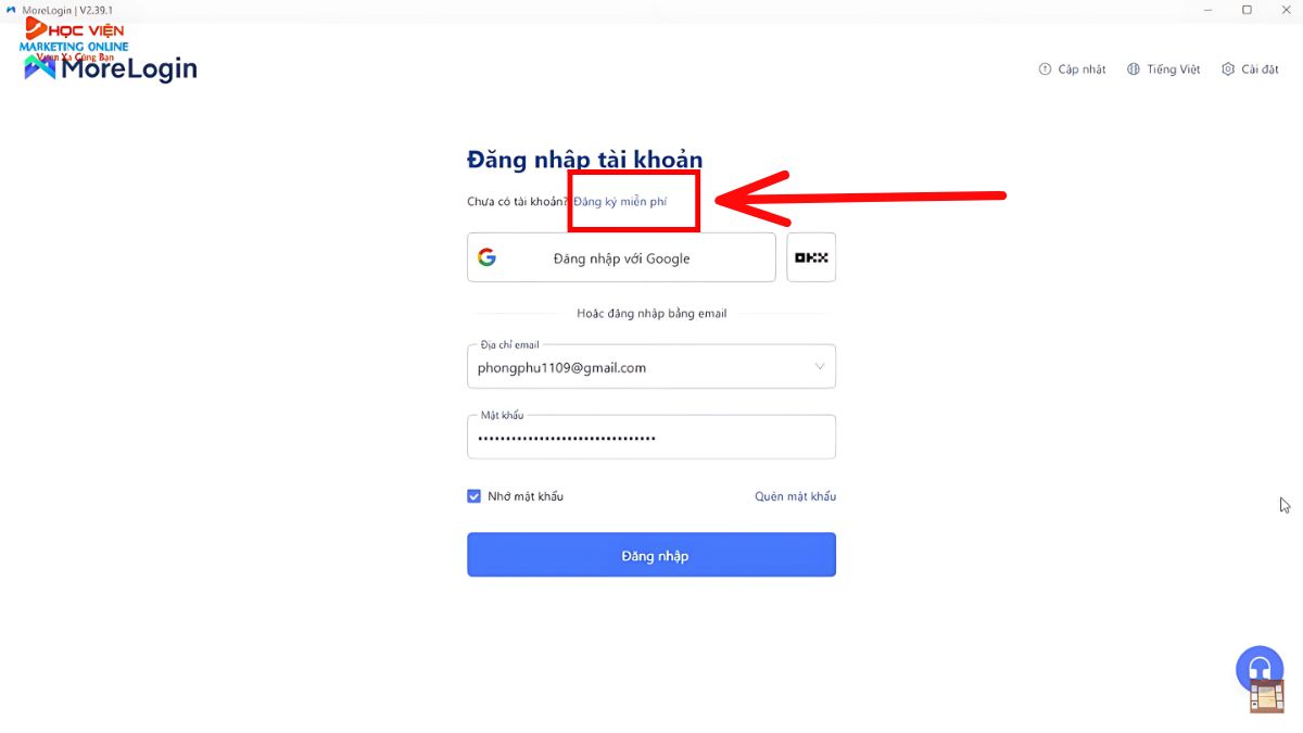 Cách đăng nhập/đăng ký tài khoản MoreLogin bước 2