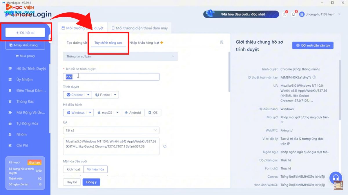 Cách tăng view và cày giờ xem trên Youtube bằng MoreLogin- Tạo hồ sơ trình duyệt bước 1