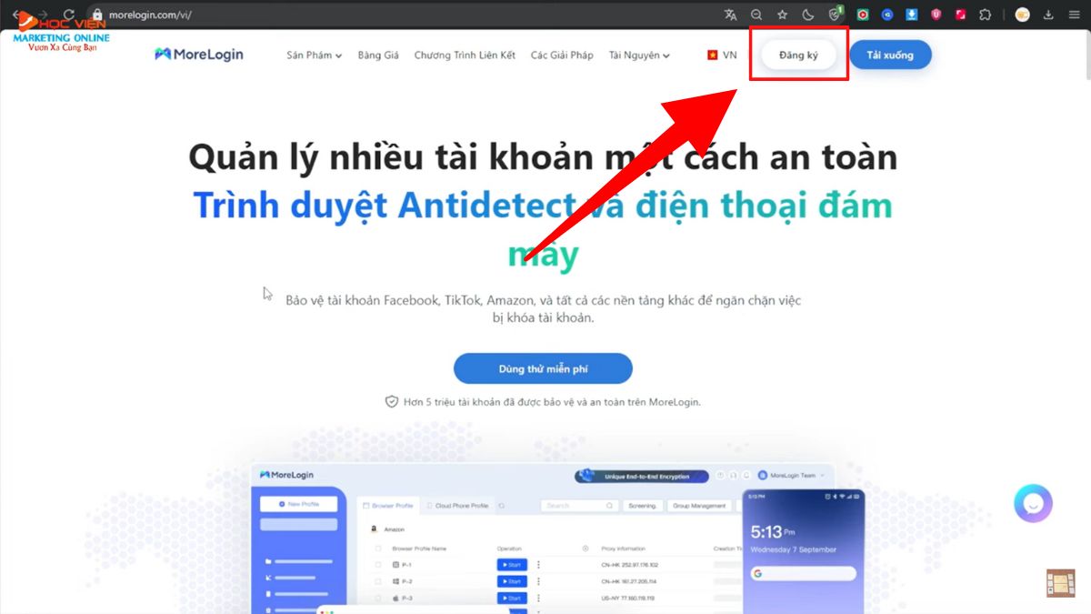 Cách đăng ký tài khoản MoreLogin miễn phí bước 2