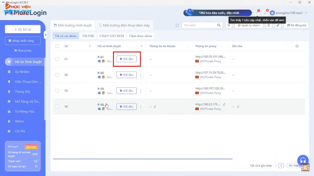 Cách tăng view và cày giờ xem trên Youtube bằng MoreLogin- Tiến hành tăng view và cày giờ xem trên Youtube bước 1.1
