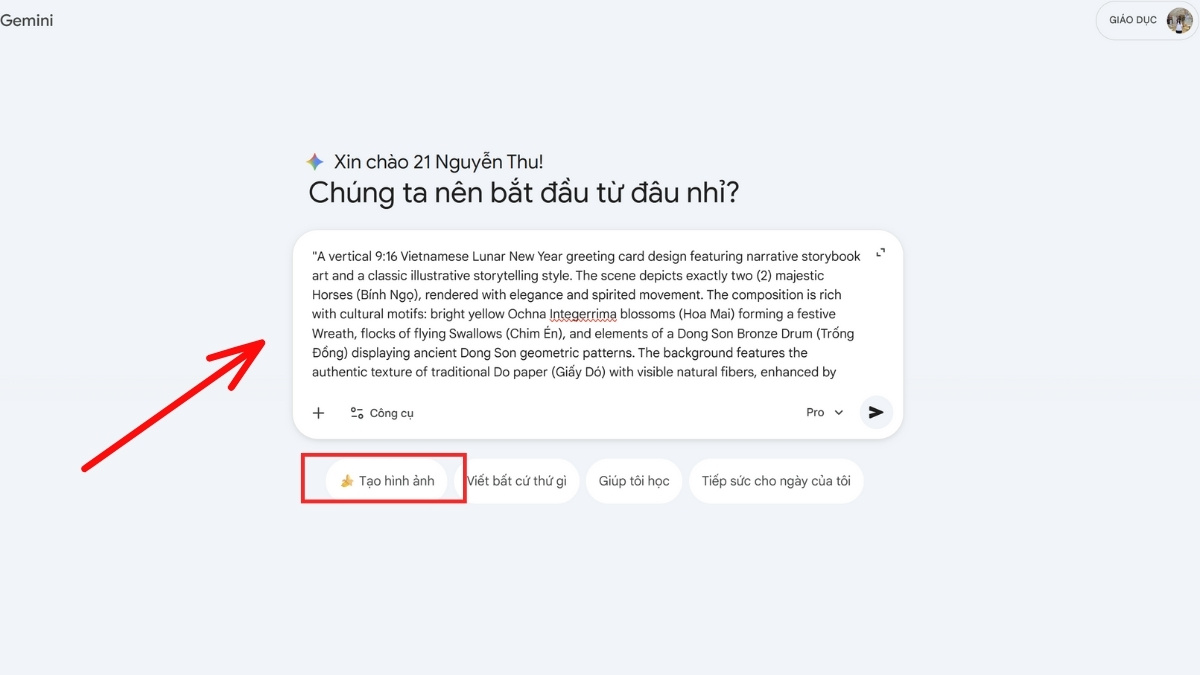 Hướng Dẫn Cách Tạo Thiệp Chúc Mừng Năm Mới Bằng AI Với Gemini bước 1
