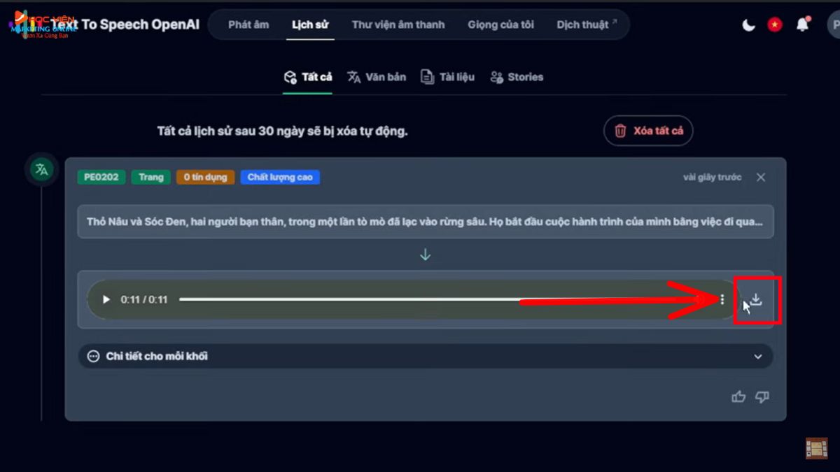 Hướng dẫn cách tạo video bằng AI miễn phí- chuyển văn bản sang âm thanh bằng TTS OpenAI bước 7