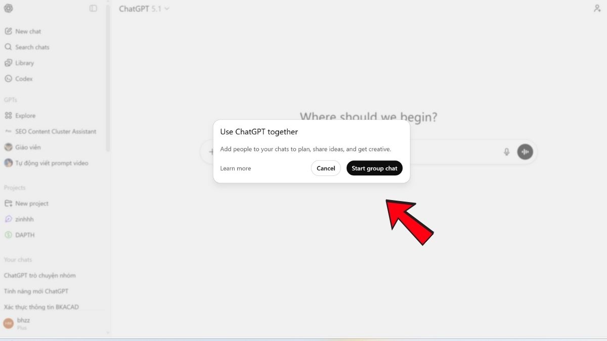 Hướng Dẫn Cách Sử Dụng Tính Năng Trò Chuyện Nhóm Trên ChatGPT bước 2