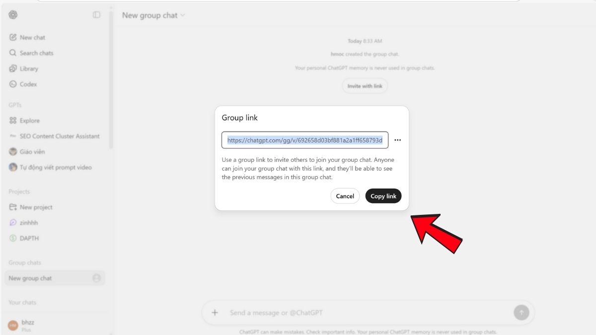 Hướng Dẫn Cách Sử Dụng Tính Năng Trò Chuyện Nhóm Trên ChatGPT bước 3