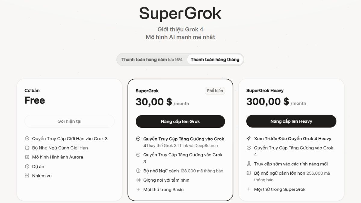 Công cụ AI viết kịch bản Youtube view ngoại- Giá cả Grok
