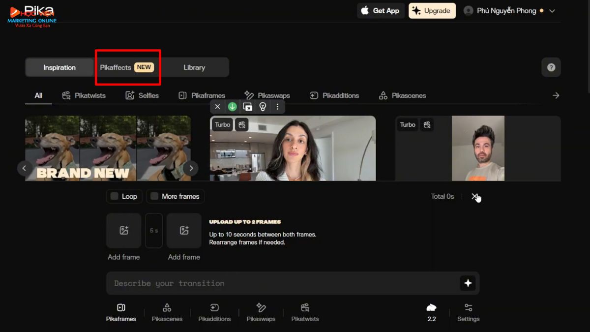 Tạo video sử dụng hiệu ứng AI của Pika bước 1
