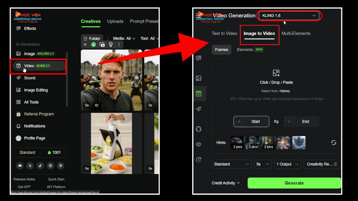 Cách tạo video AI từ ảnh với Kling bước 3