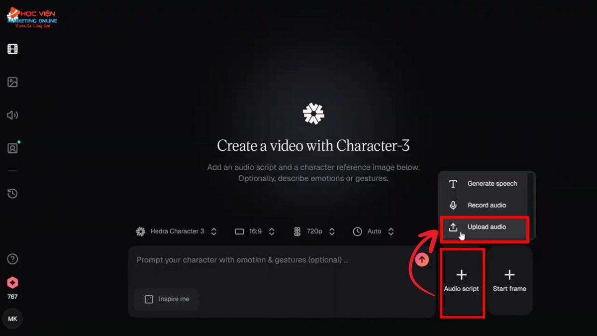Cách chuyển ảnh thành video bằng AI với Hedra bước 2