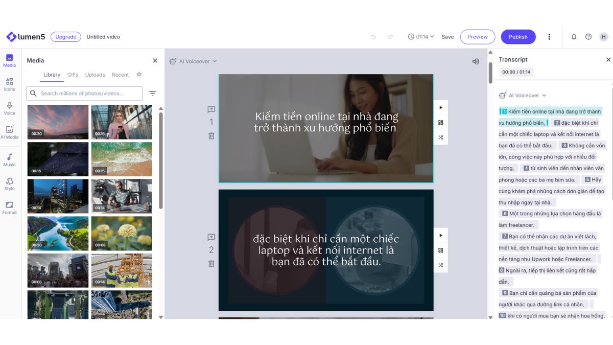Công cụ làm video AI YouTube view ngoại không lộ mặt- Cách sử dụng Lumen5