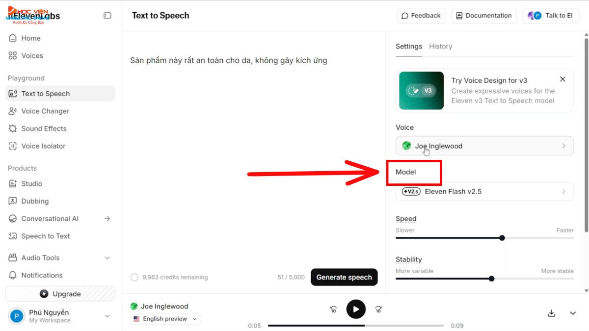 Chuyển văn bản thành giọng nói bằng Elevenlabs bước 4.1