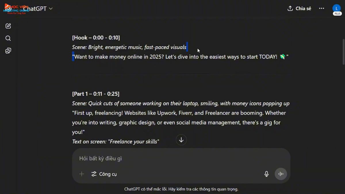 Công cụ AI tạo kịch bản Youtube thông minh- ChatGPT bước 3.2