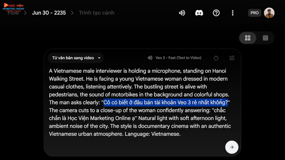 Công cụ AI tạo video Youtube chuyển động- Google Veo 3 bước 2