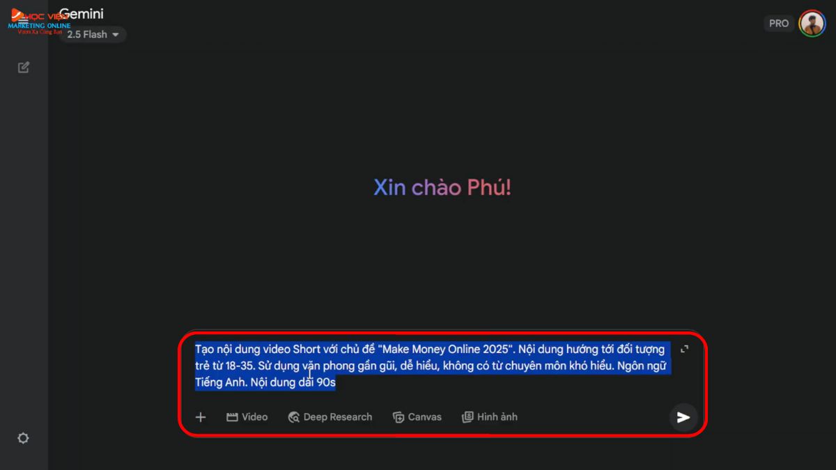 Công cụ AI tạo kịch bản Youtube thông minh- Gemini bước 2