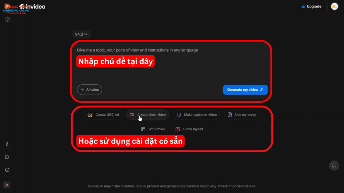Công cụ làm video Youtube view ngoại bằng AI không lộ mặt- Invideo bước 2.1