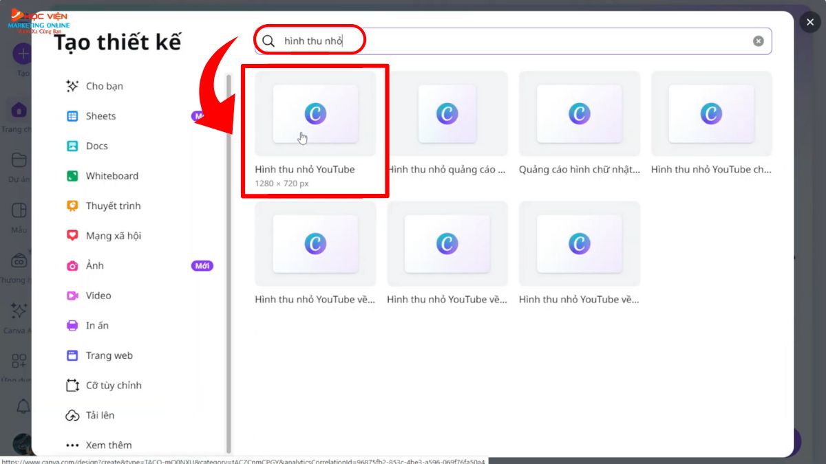 Công cụ AI làm thumbnail Youtube view ngoại chuyên nghiệp- Canva bước 1.2