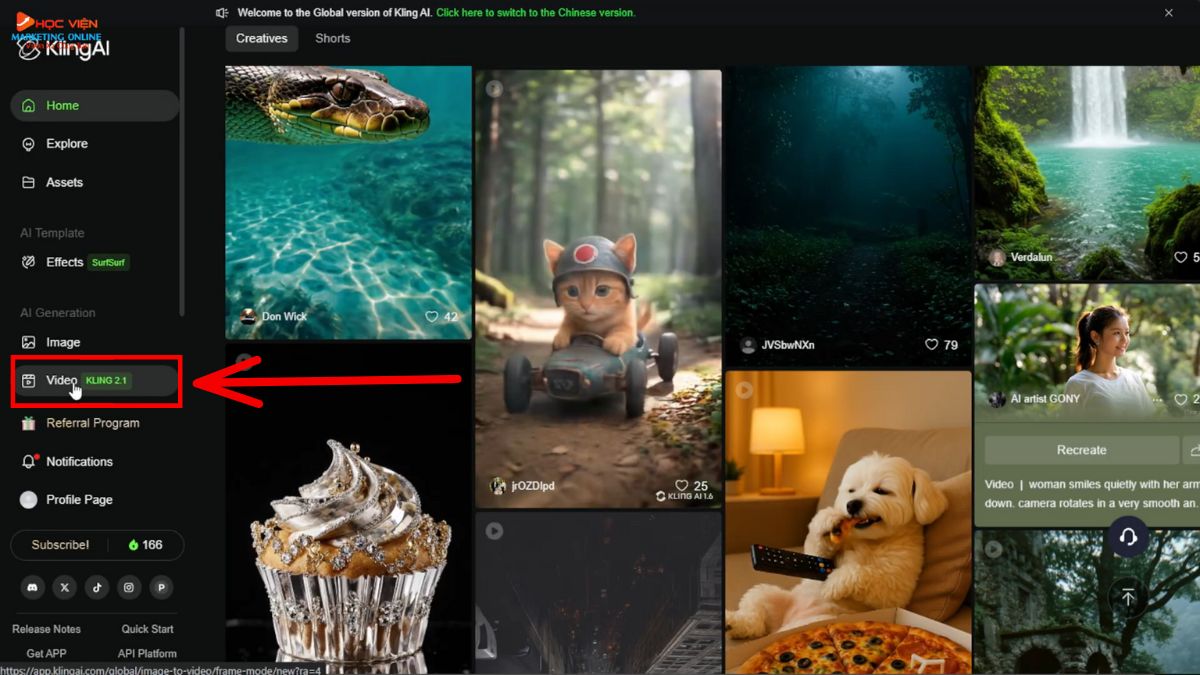 Công cụ AI tạo video Youtube chuyển động- Kling AI bước 2.1