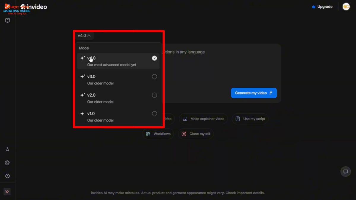 Công cụ làm video Youtube view ngoại bằng AI không lộ mặt- Invideo bước 1