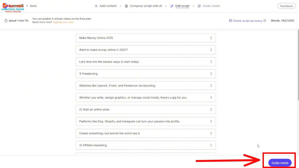 Công cụ làm video Youtube view ngoại bằng AI không lộ mặt- Lumen5 bước 4.2