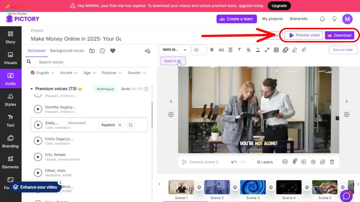 Công cụ làm video Youtube view ngoại bằng AI không lộ mặt- Pictory AI bước 7