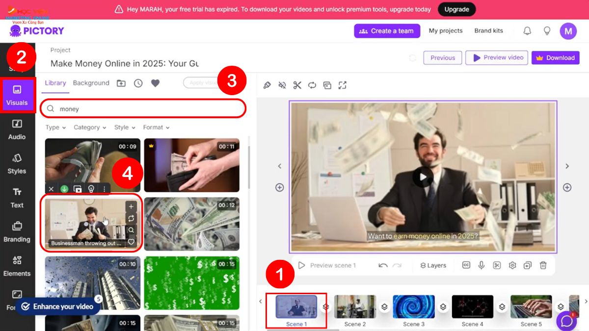 Công cụ làm video Youtube view ngoại bằng AI không lộ mặt- Pictory AI bước 4