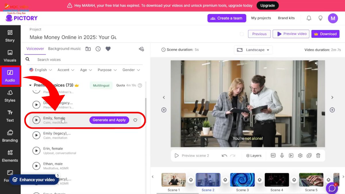 Công cụ làm video Youtube view ngoại bằng AI không lộ mặt- Pictory bước 5