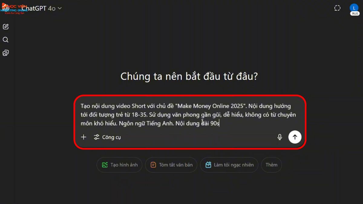 Công cụ AI tạo kịch bản Youtube thông minh- ChatGPT bước 2