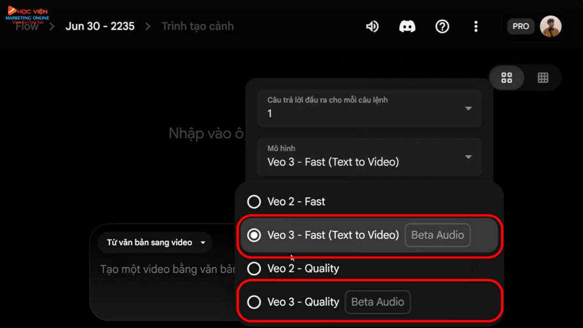 Công cụ AI tạo video Youtube chuyển động- Google Veo 3 bước 3