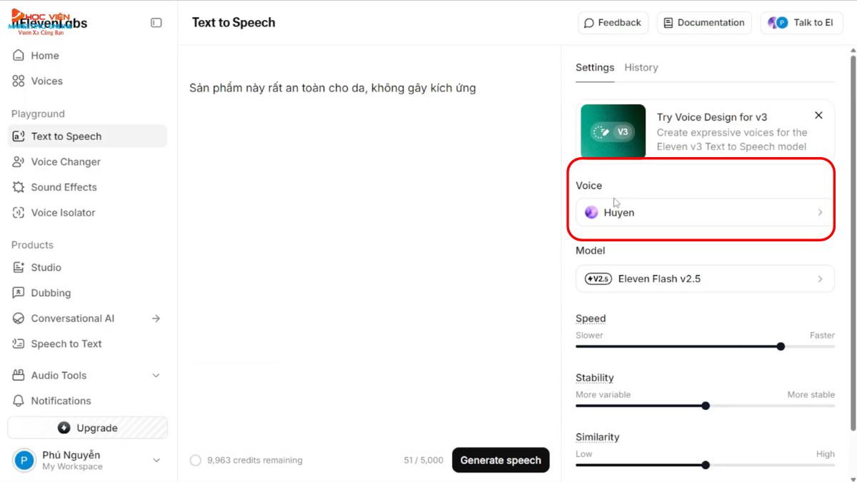 Chuyển văn bản thành giọng nói bằng Elevenlabs bước 3.1