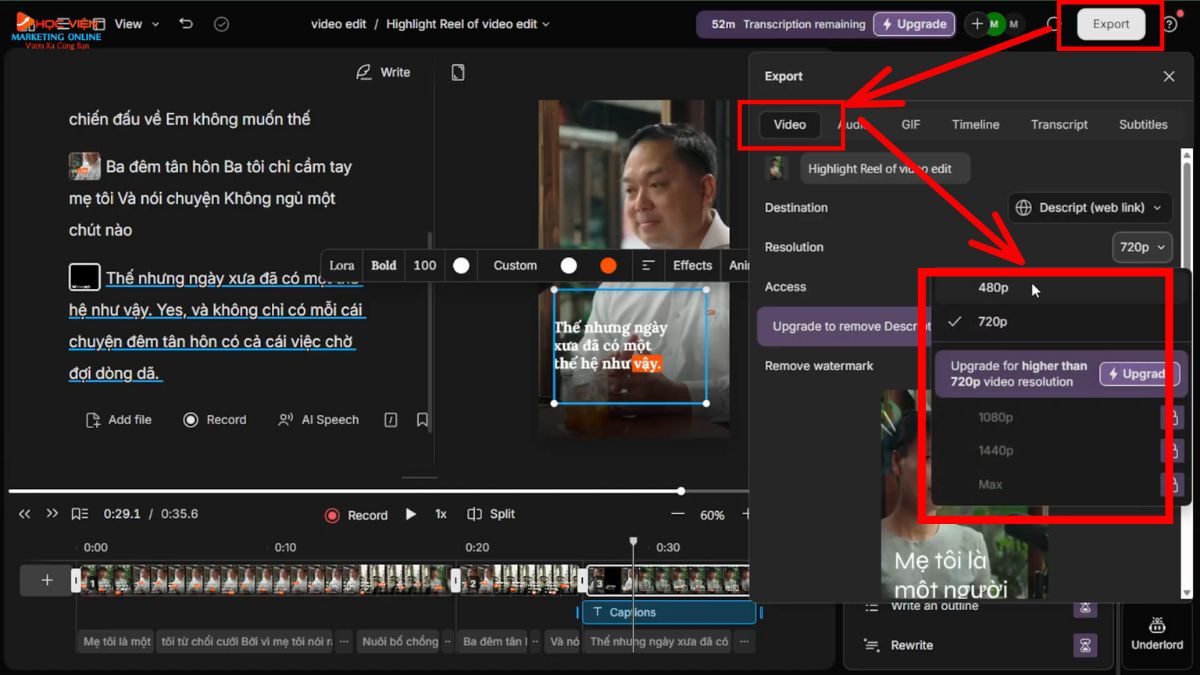 Ứng dụng làm Youtube view ngoại bằng AI hỗ trợ edit video tự động- Descript bước 5
