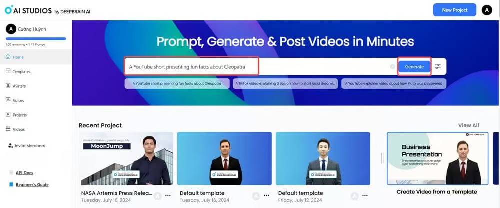 Hướng dẫn cách sử dụng DeepBrain AI- Tạo video AI từ văn bản