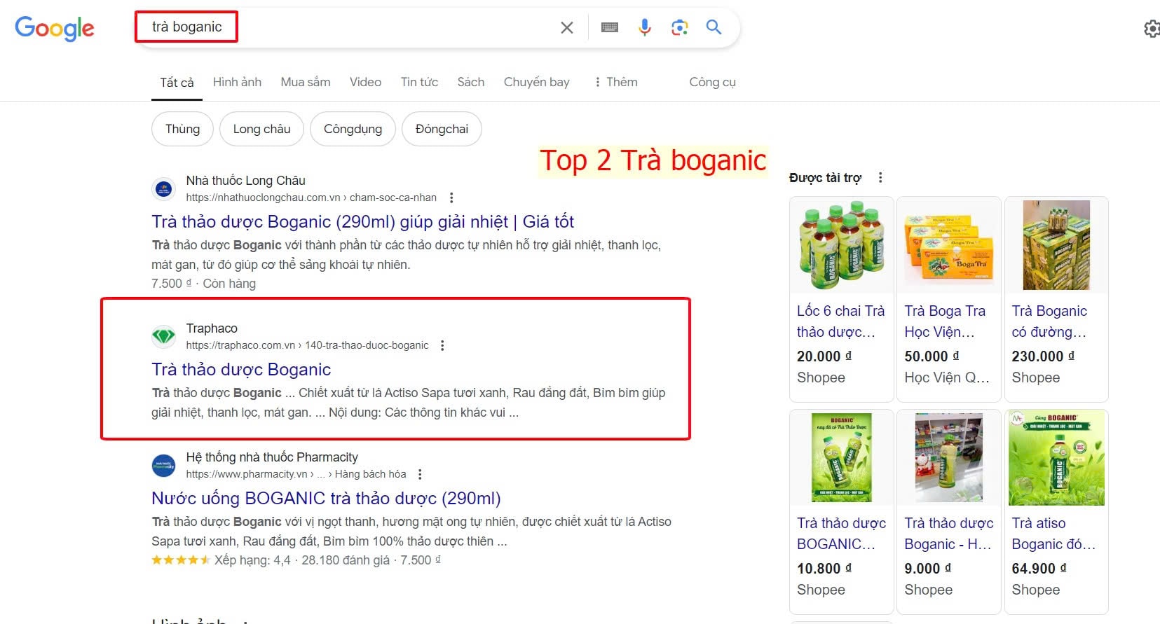 Top 2 Google: Trà Boganic