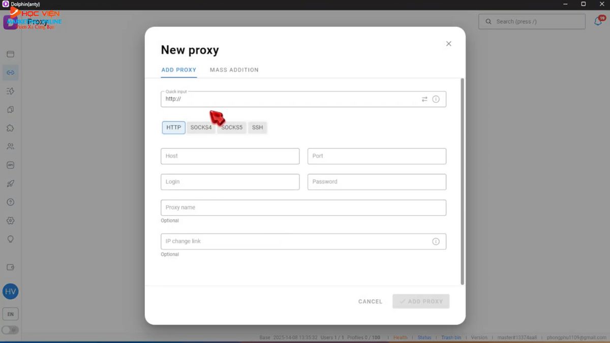 Hướng dẫn cách sử dụng Dolphin Anty- Cách thêm proxy vào Dolphin Anty bước 2
