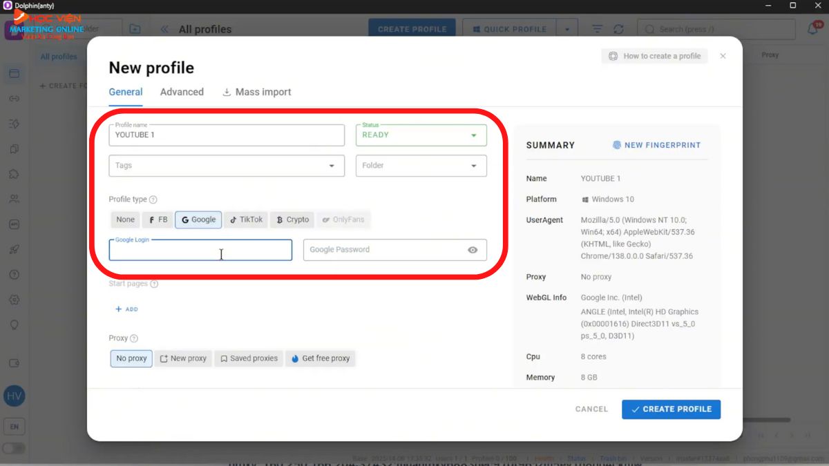 Hướng dẫn cách sử dụng Dolphin Anty- Cách chọn Proxy khi tạo profile mới bước 2