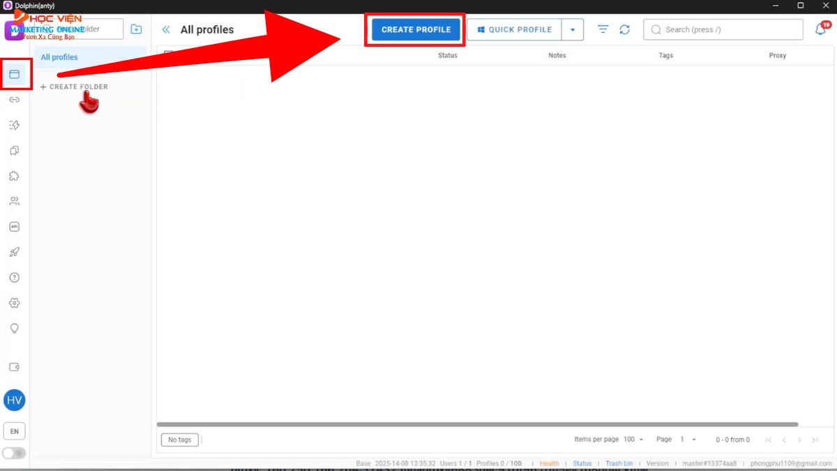 Hướng dẫn cách sử dụng Dolphin Anty- Cách chọn Proxy khi tạo profile mới bước 1