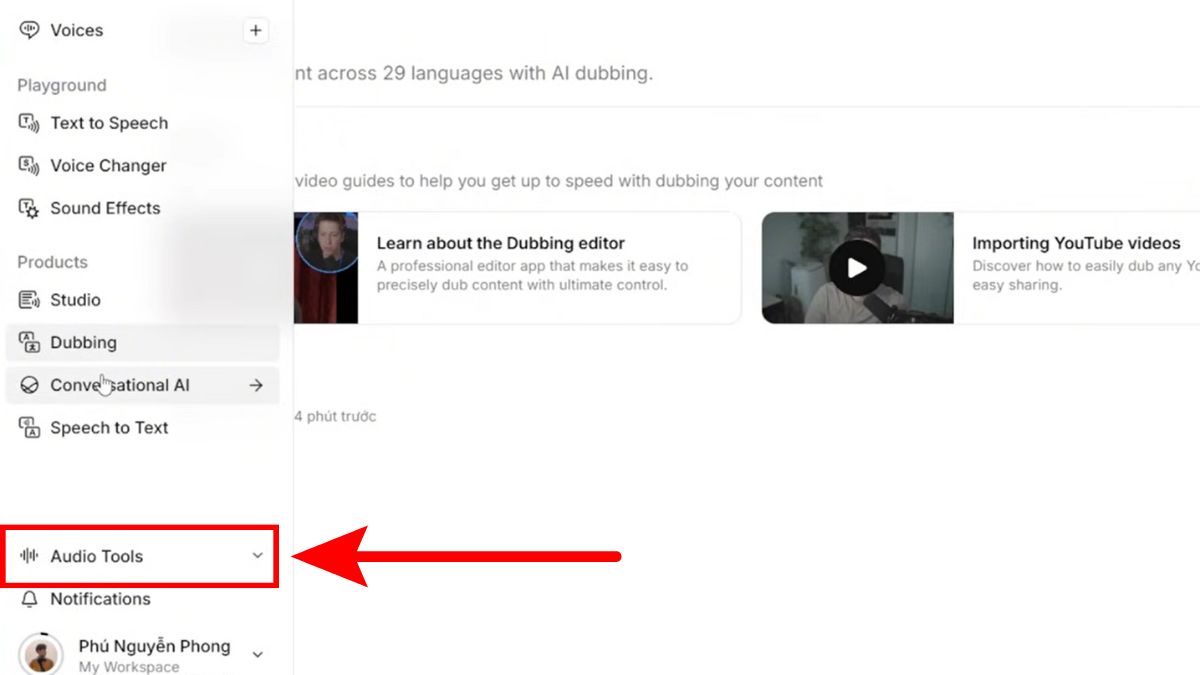 Cách Sử Dụng ElevenLabs AI Trên Máy Tính- Giảm tiếng ồn file âm thanh bước 1