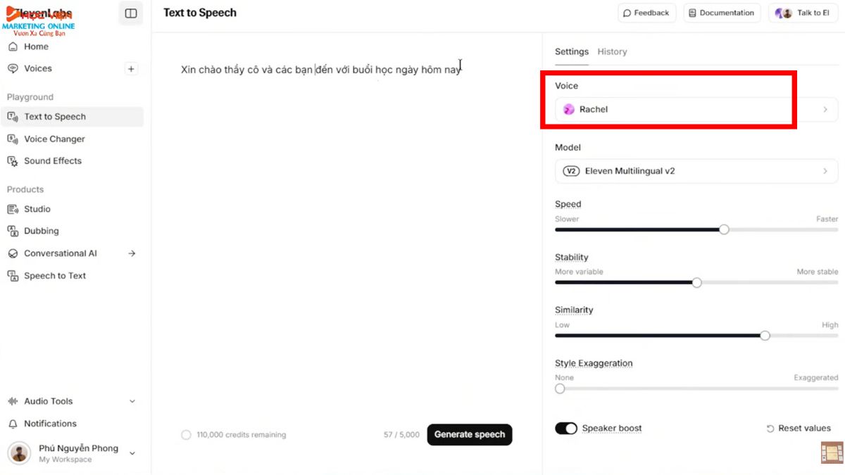 Cách Sử Dụng ElevenLabs AI Trên Máy Tính- Chuyển Đổi Văn Bản Thành Giọng Nói bước 2.1