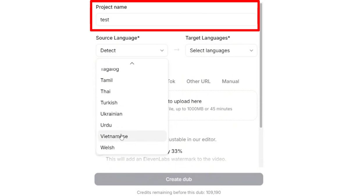 Cách Sử Dụng ElevenLabs AI Trên Máy Tính- Dịch video sang ngôn ngữ khác bước 1.2