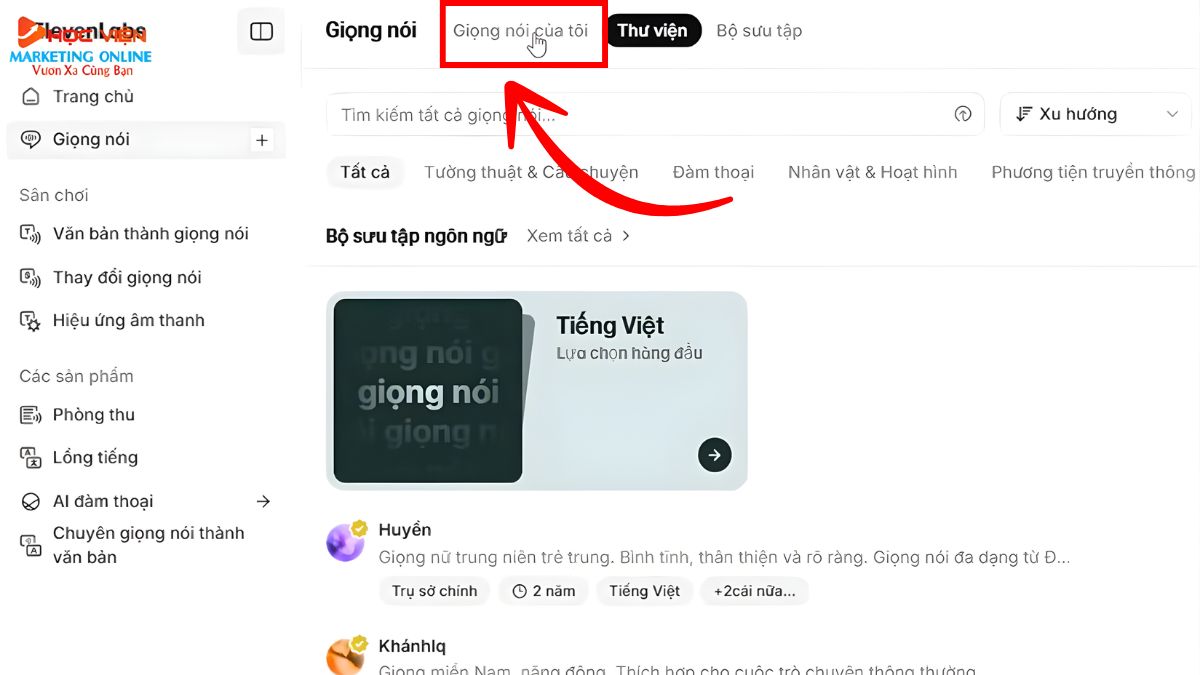 Cách Sử Dụng ElevenLabs AI Trên Máy Tính- Nhân bản giọng nói bước 1.3