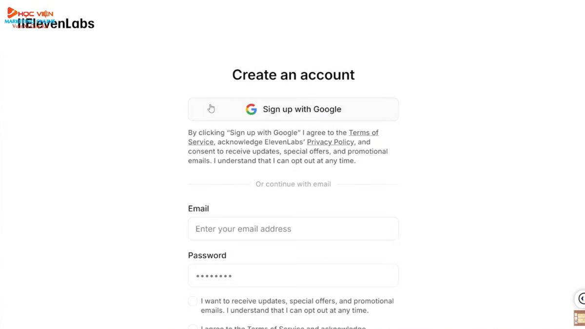 Cách Đăng Ký Tài Khoản ElevenLabs AI bước 2