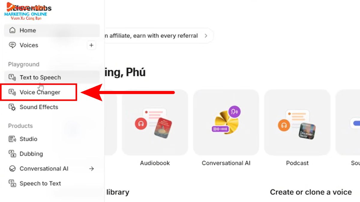 Cách Sử Dụng ElevenLabs AI Trên Máy Tính- Thay đổi giọng nói bước 1