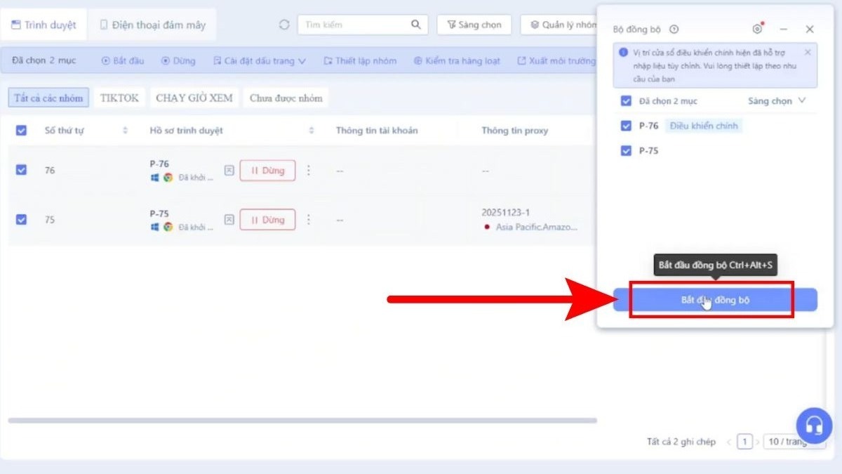 Cách Sử Dụng Antidetect Browser Morelogin Miễn Phí- Sử dụng tính năng đồng bộ hóa bước 3