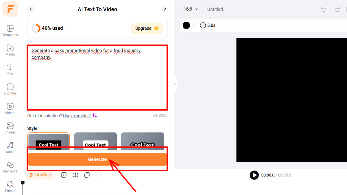 Hướng dẫn cách sử dụng FlexClip tạo video AI truyền thông xã hội bước 3.1