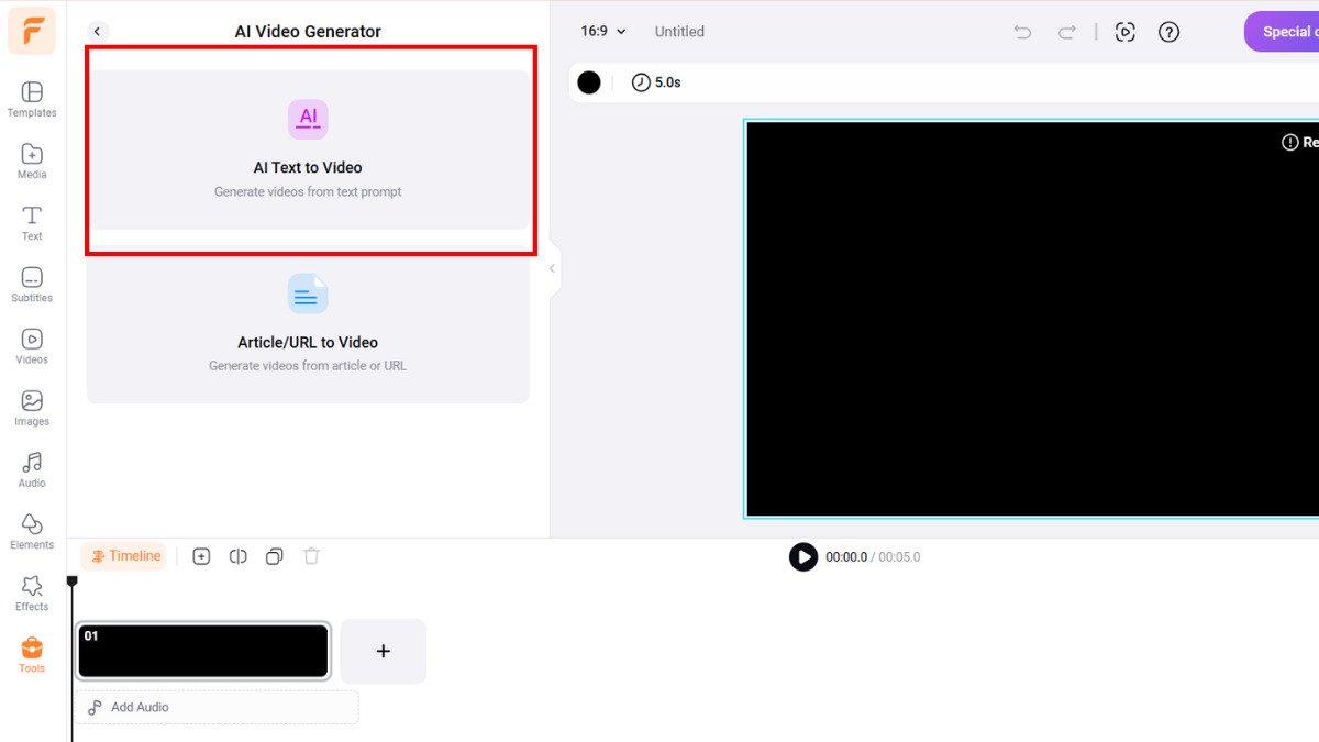 Hướng dẫn cách sử dụng FlexClip tạo video AI truyền thông xã hội bước 2