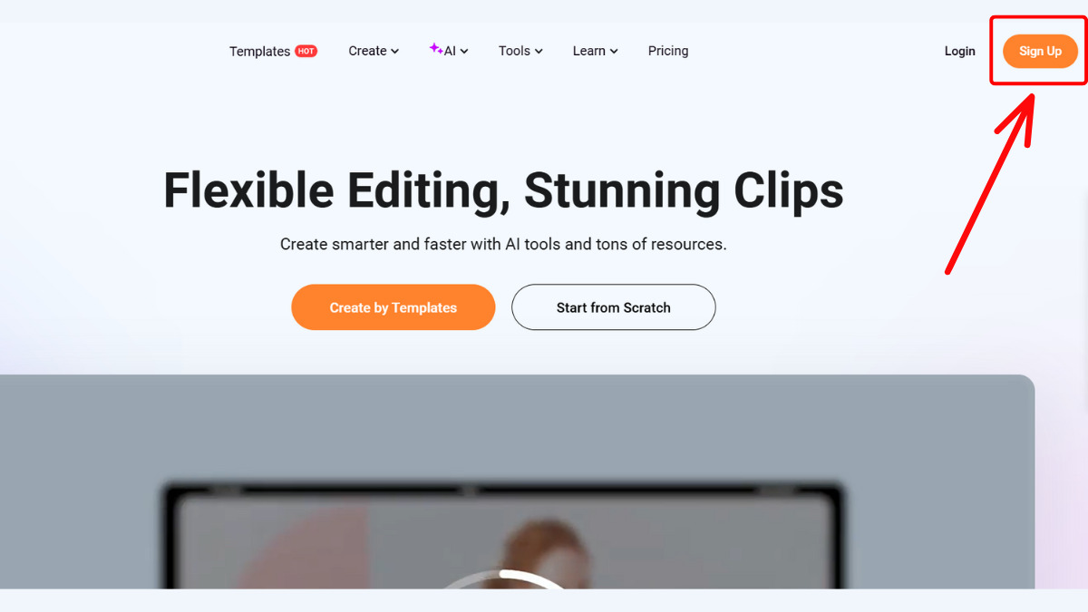 Cách đăng ký tài khoản FlexClip bước 2