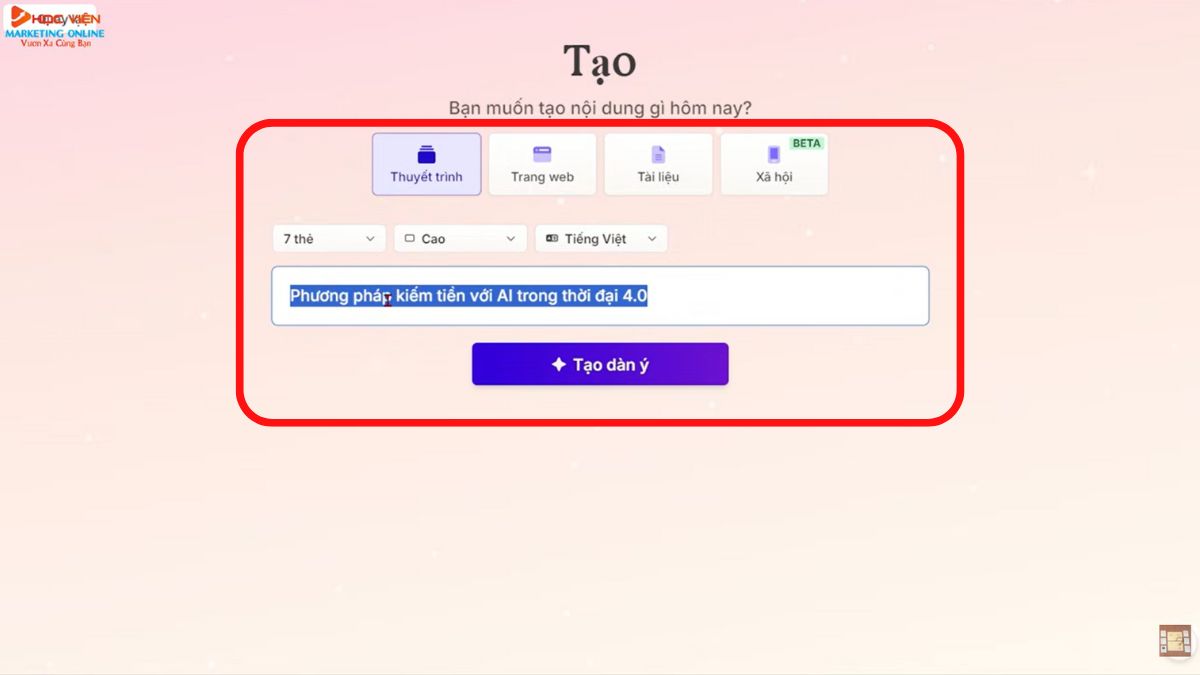 Hướng dẫn cách sử dụng Gamma tạo bài thuyết trình PowerPoint- Tạo bằng văn bản bước 2