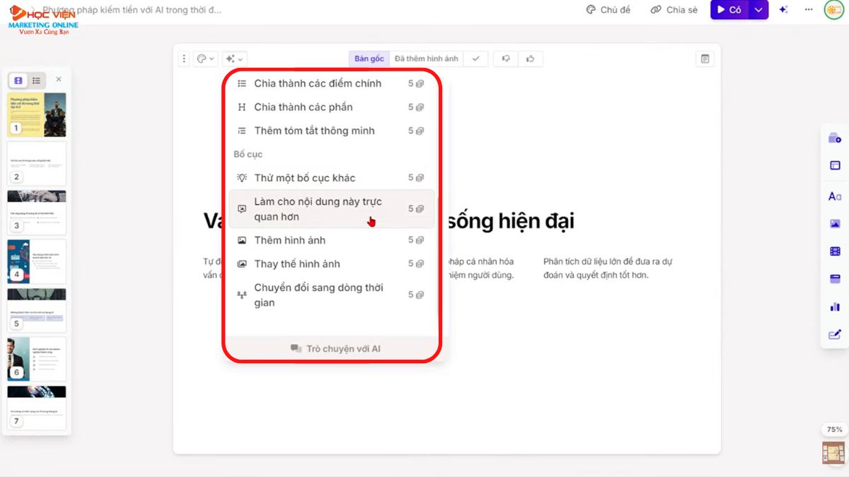 Hướng dẫn cách sử dụng Gamma tạo bài thuyết trình PowerPoint- Tạo bằng văn bản bước 9.3