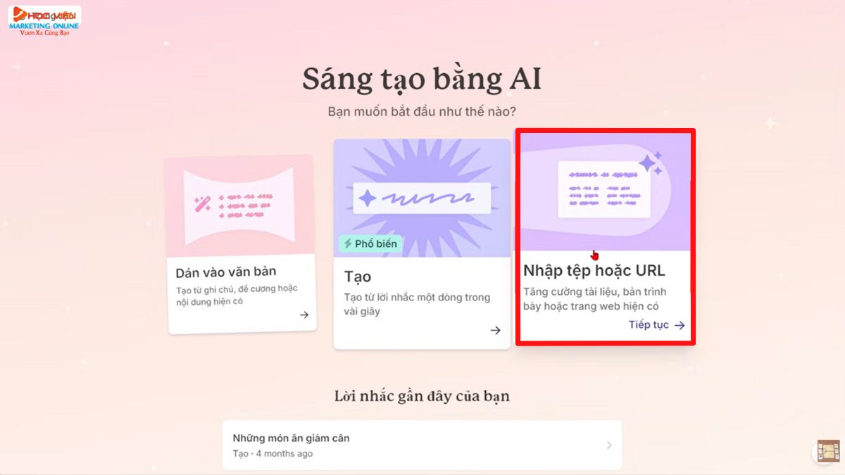 Hướng dẫn cách sử dụng Gamma tạo bài thuyết trình PowerPoint- Phương pháp Nhập tệp hoặc URL bước 1