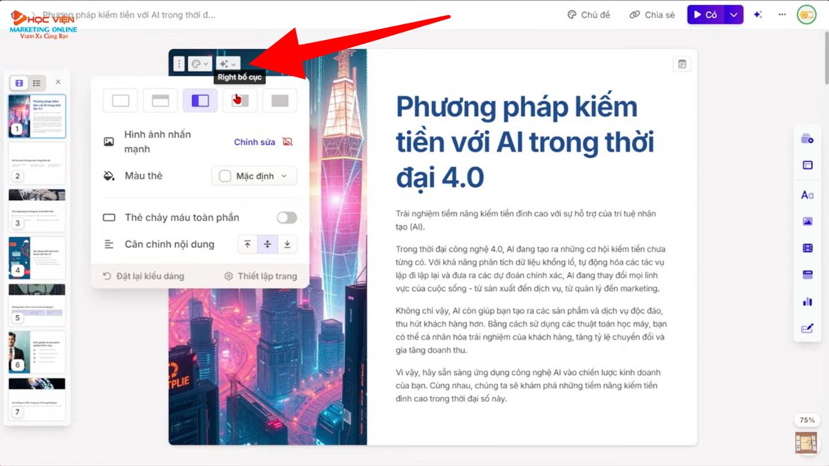 Hướng dẫn cách sử dụng Gamma tạo bài thuyết trình PowerPoint- Tạo bằng văn bản bước 8.2